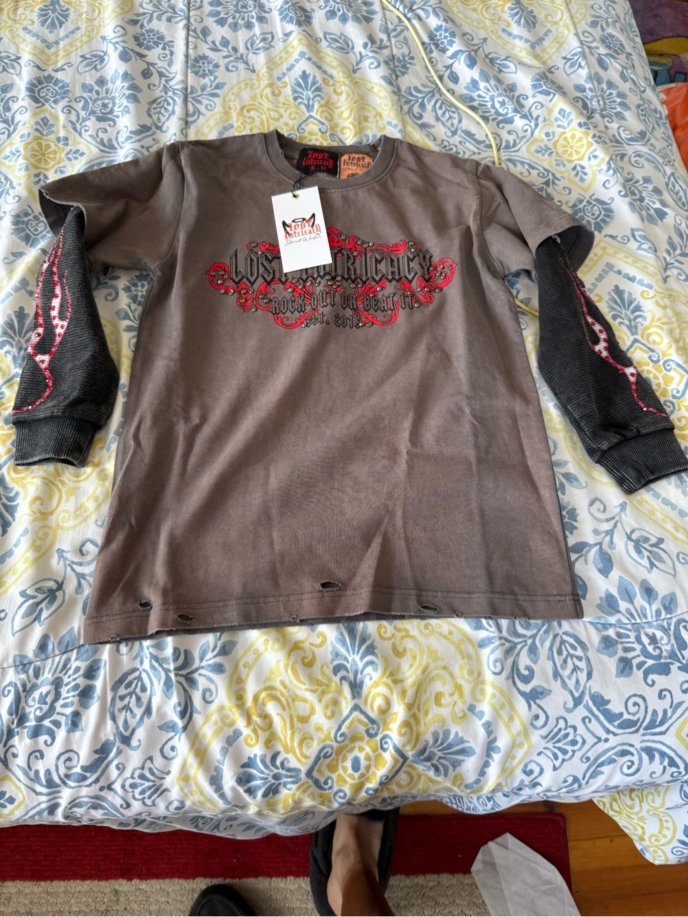Lost intricacy Kids 6 to 7T Layered-Look Long Sleeve Tee in Brown and Black